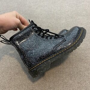 Dr. Martens Boots Womens Size 5 Black Glitter Ankle Combat Side Zip 1460 J